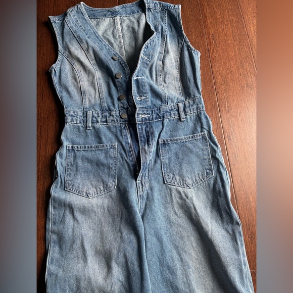 Denim Sleeveless Jumpsuit - Picture 2 of 4